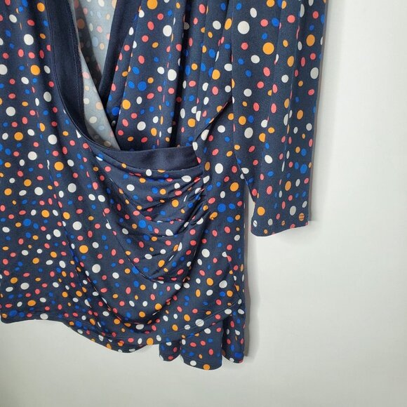 Maggie Barnes Womens Blue Polka Dot Crossover Blouse Size 2X V Neck 3/4 Sleeve - Picture 2 of 11